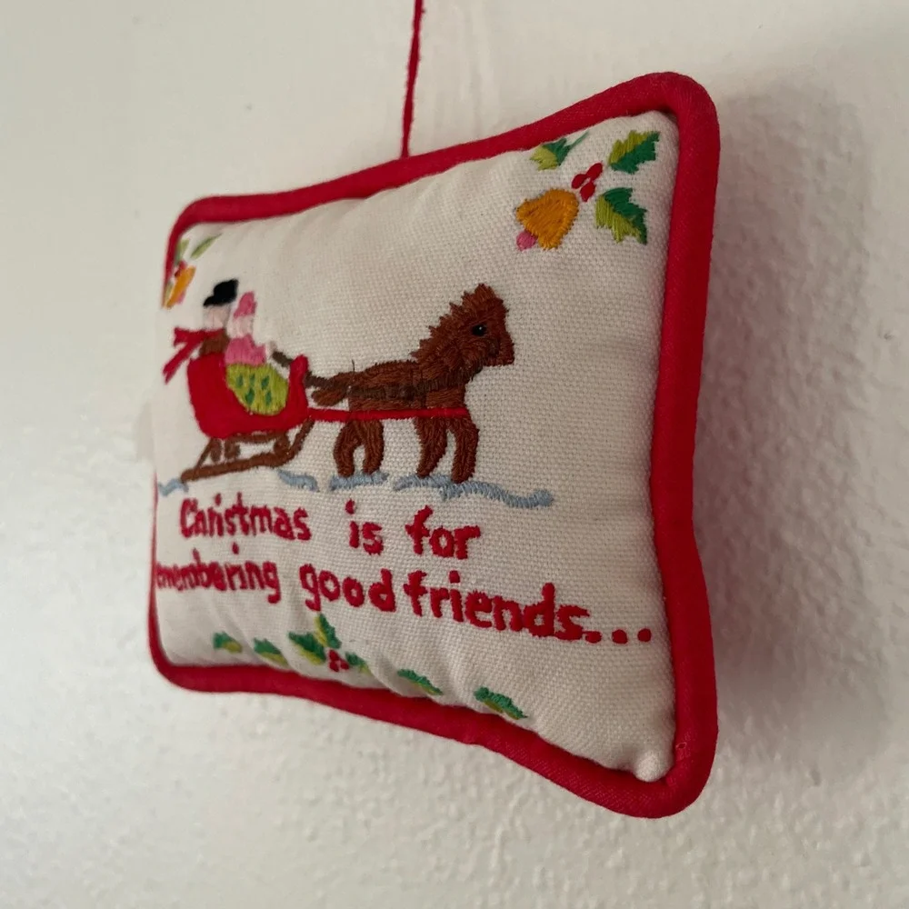Vintage CHRISTMAS Needlepoint Christmas / Holiday Ornament / Door Hanger Friends